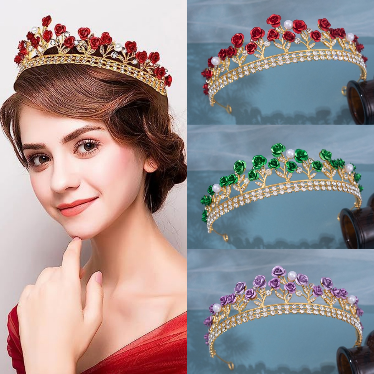 Women'S Hair Accessories Wedding - Baroque Ceramic Bridal Crown Rhinestone Prom