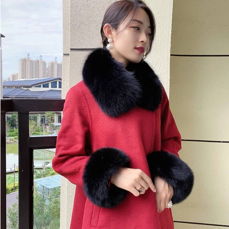 100% Real Fox Fur Collar Winte - đánh giá và giá Women'S Winter Accessories Set