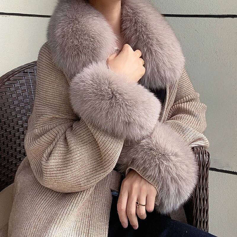 100% Real Fox Fur Collar Winte - đánh giá và giá Women'S Winter Accessories Set