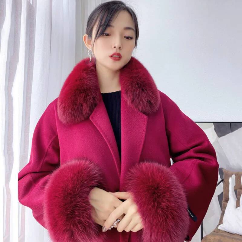 100% Real Fox Fur Collar Winte - đánh giá và giá Women'S Winter Accessories Set
