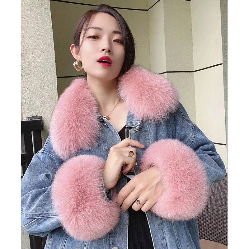 100% Real Fox Fur Collar Winte - đánh giá và giá Women'S Winter Accessories Set