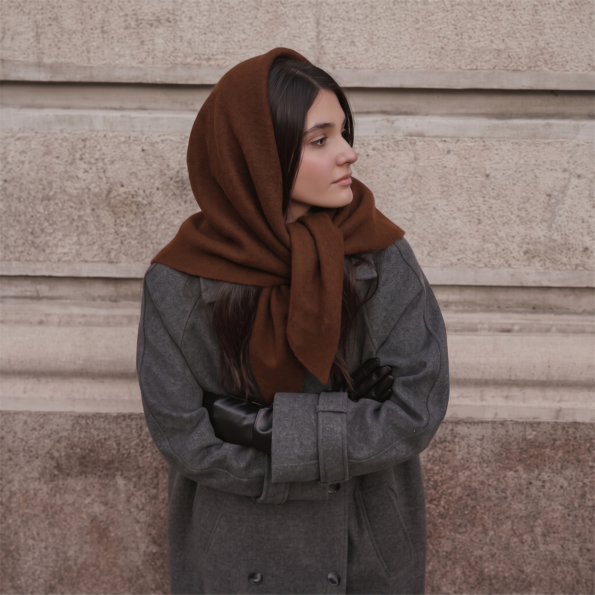 Warm Knit Triangle Wrap Shawl  - đánh giá và giá Women'S Winter Accessories Set