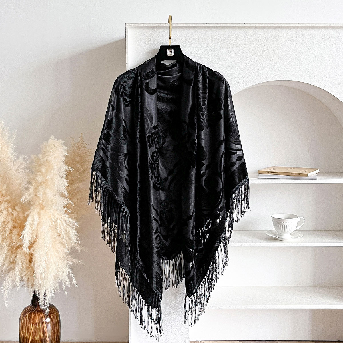 Retro Velvet Tassel Scarf Flor - đánh giá và giá Women'S Winter Accessories Set