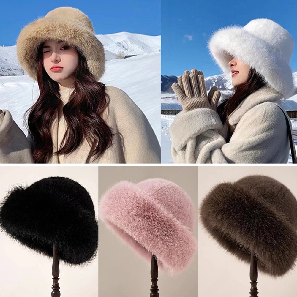 New Warm Fluffy Fur Bucket Hat - đánh giá và giá Women'S Winter Accessories Set